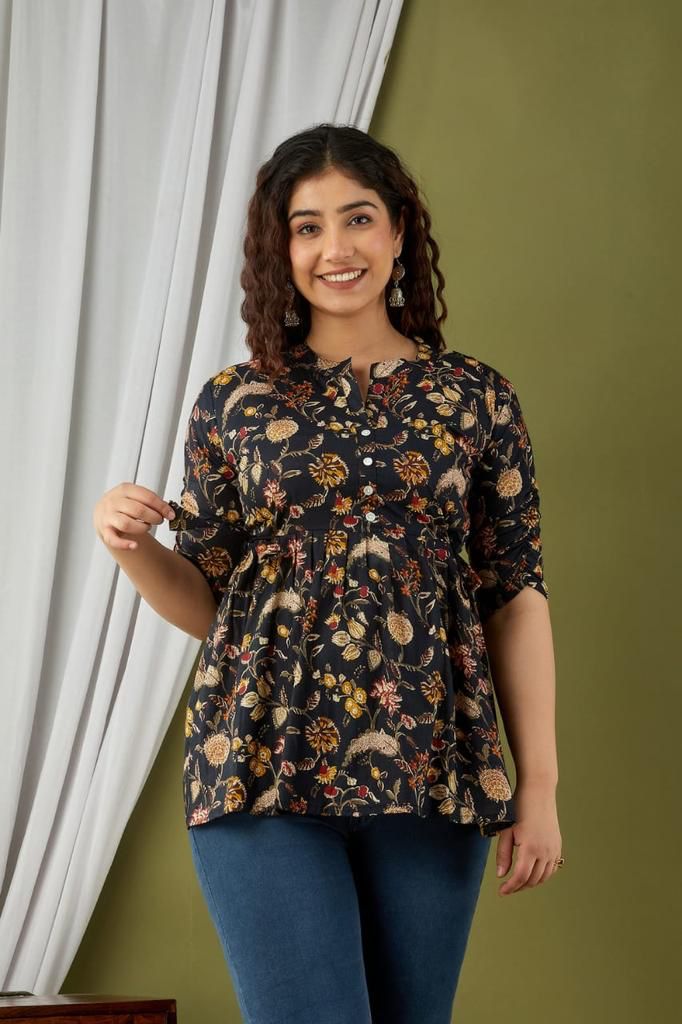 Black circle cotton printed top - Nevisha Style
