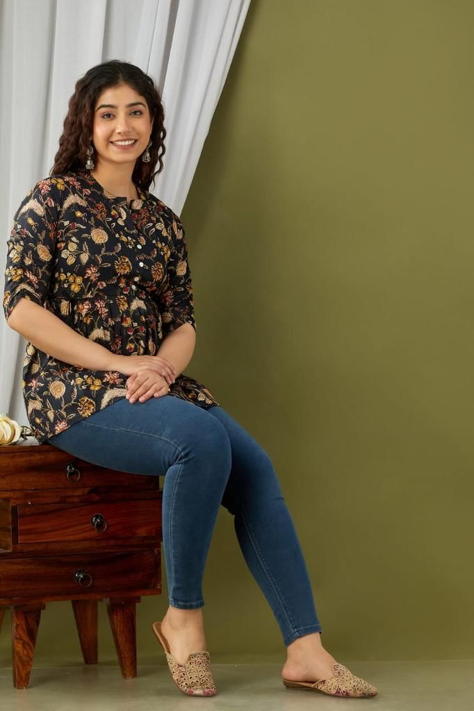 Black circle cotton printed top - Nevisha Style