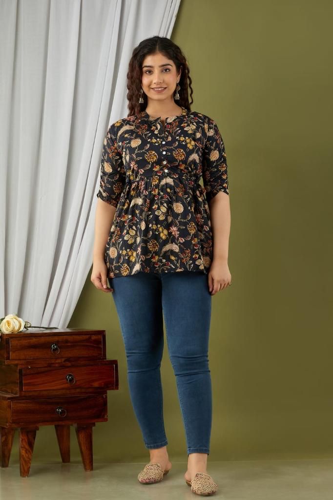 Black circle cotton printed top - Nevisha Style