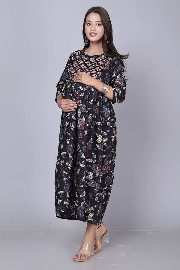 Black ful patti Cotton maternity and feeding kurti - Nevisha Style