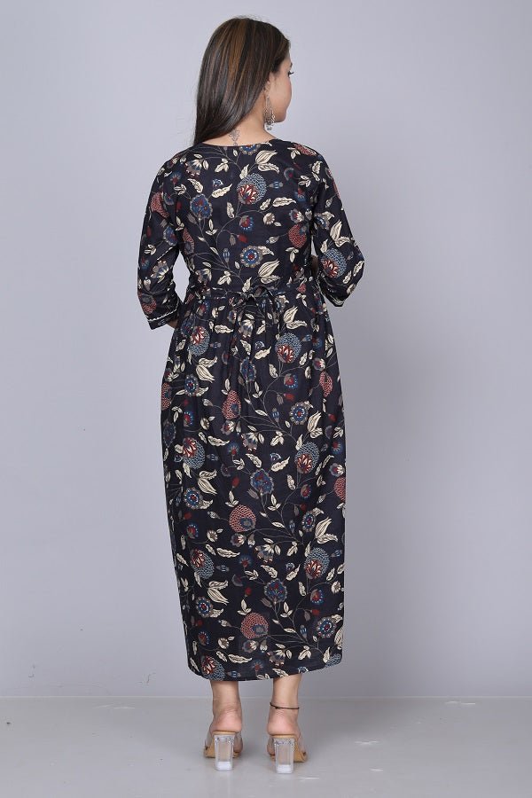 Black ful patti Cotton maternity and feeding kurti - Nevisha Style