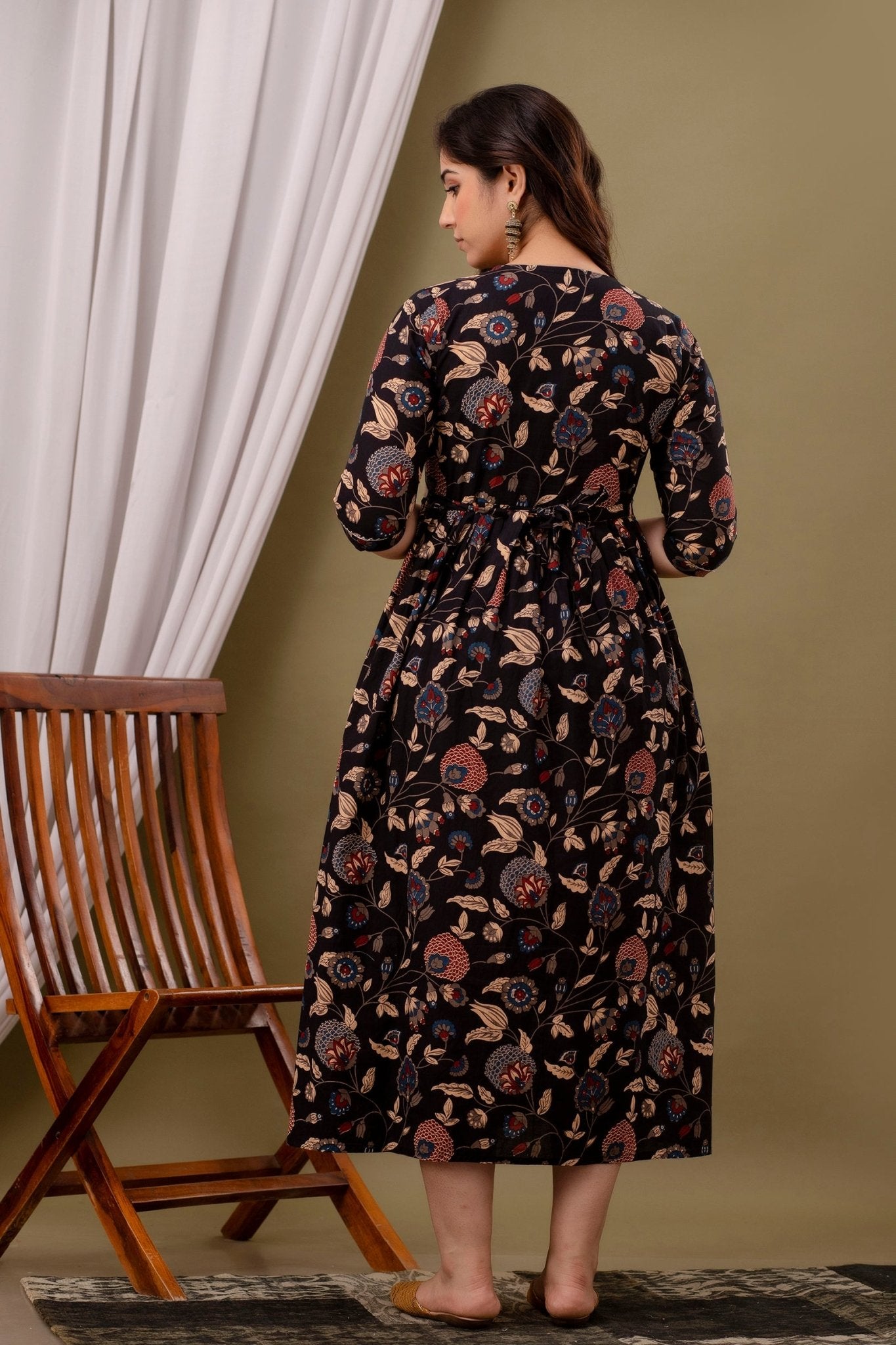 Black multi Cotton maternity and feeding kurti - Nevisha Style