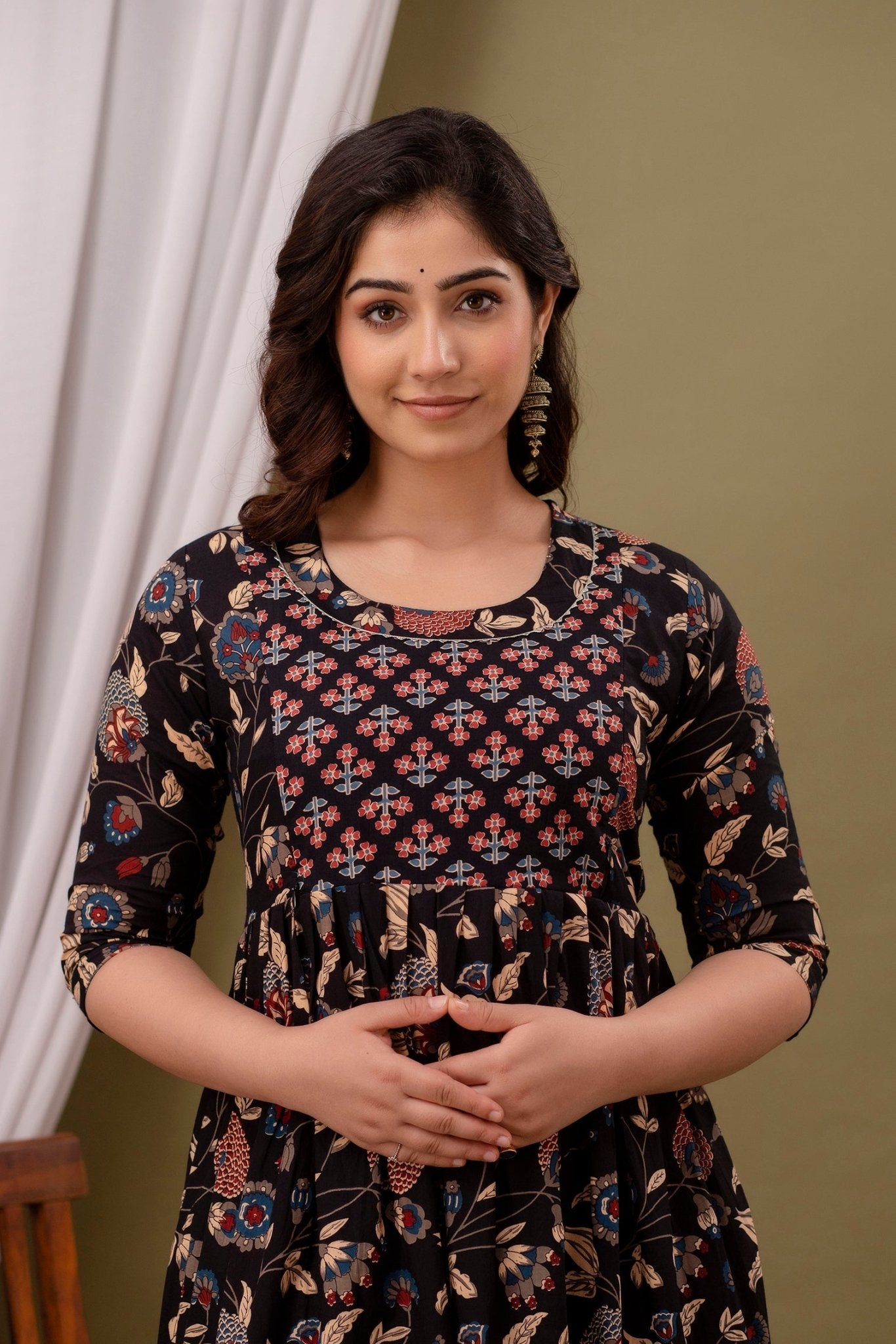 Black multi Cotton maternity and feeding kurti - Nevisha Style