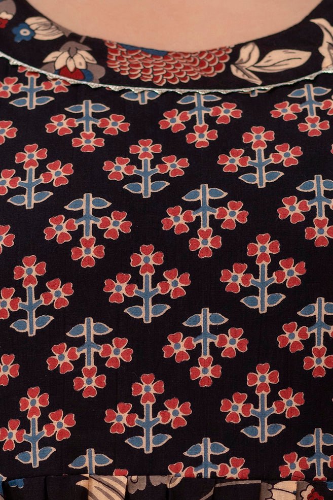 Black multi Cotton maternity and feeding kurti - Nevisha Style