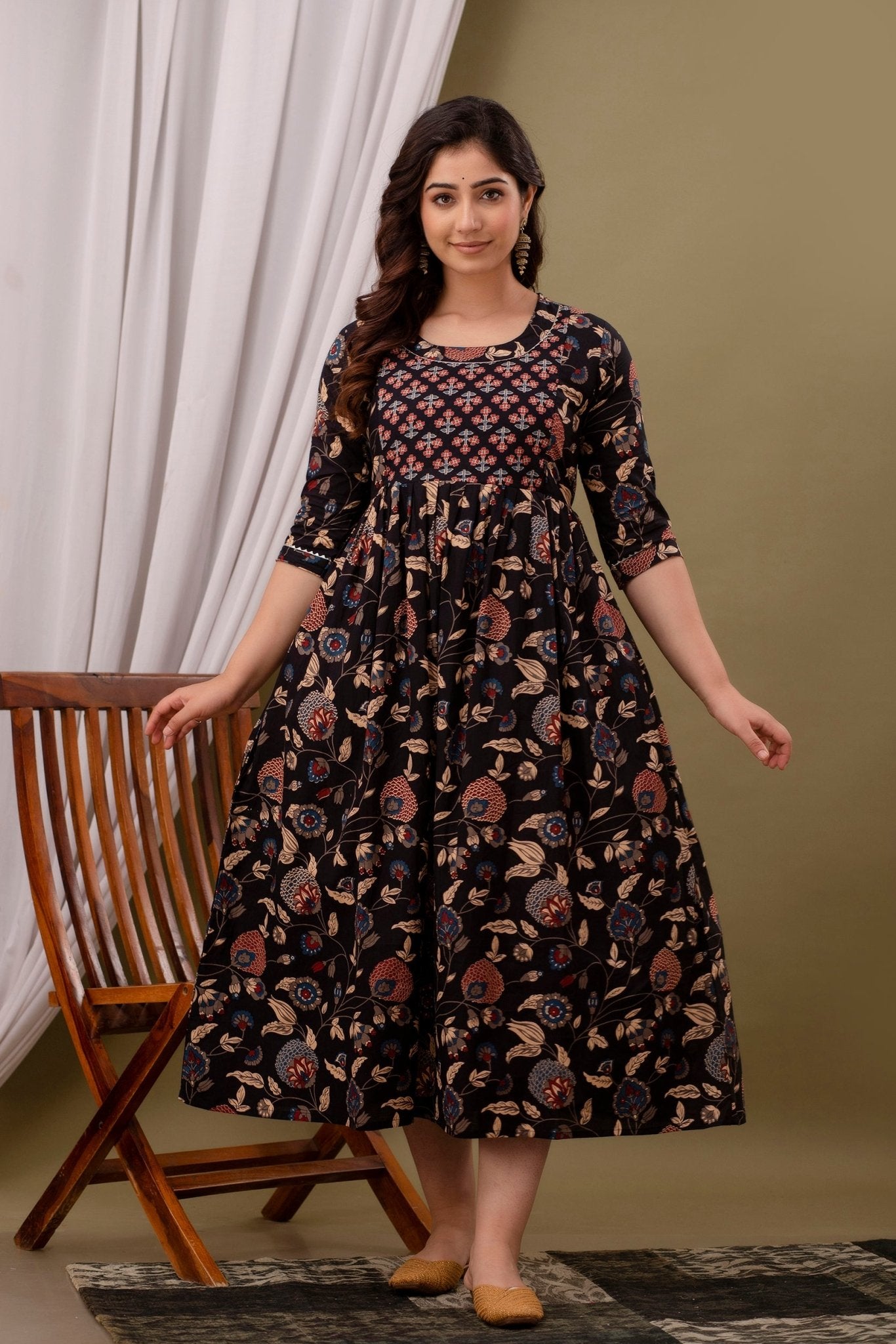 Black multi Cotton maternity and feeding kurti - Nevisha Style