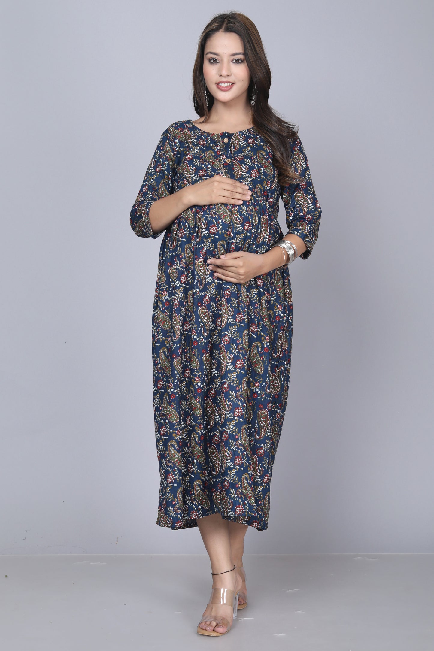 Blue carry Cotton maternity and feeding kurti