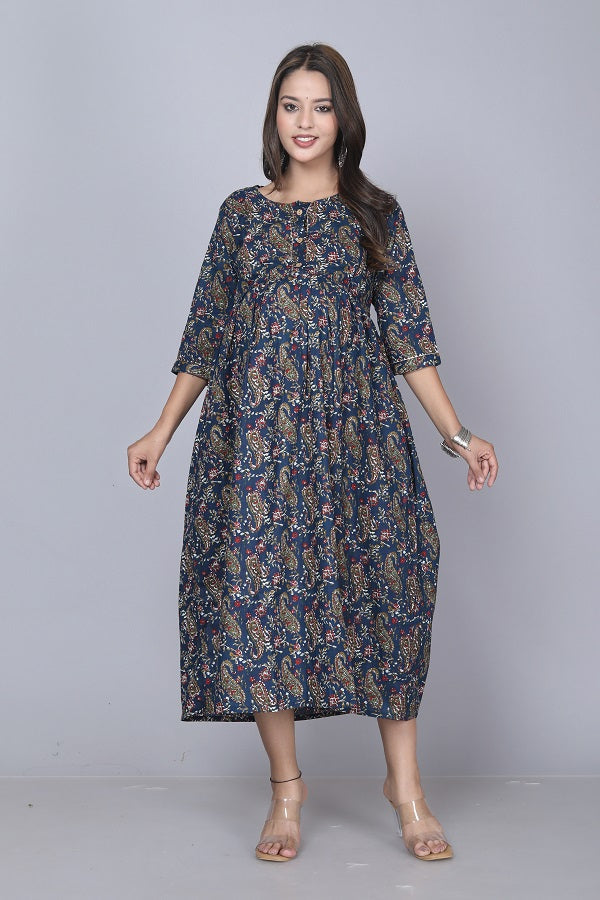 Blue carry Cotton maternity and feeding kurti