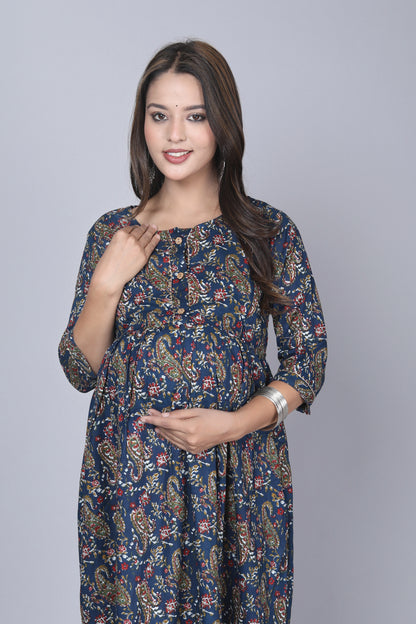 Blue carry Cotton maternity and feeding kurti