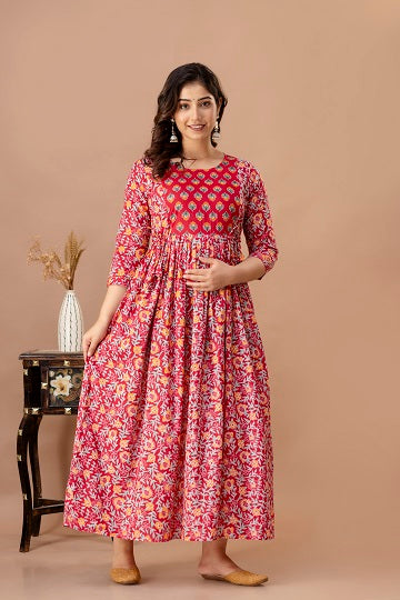 Dancing Cotton Printed Maternity And Feeding Kurti Combo Of 2