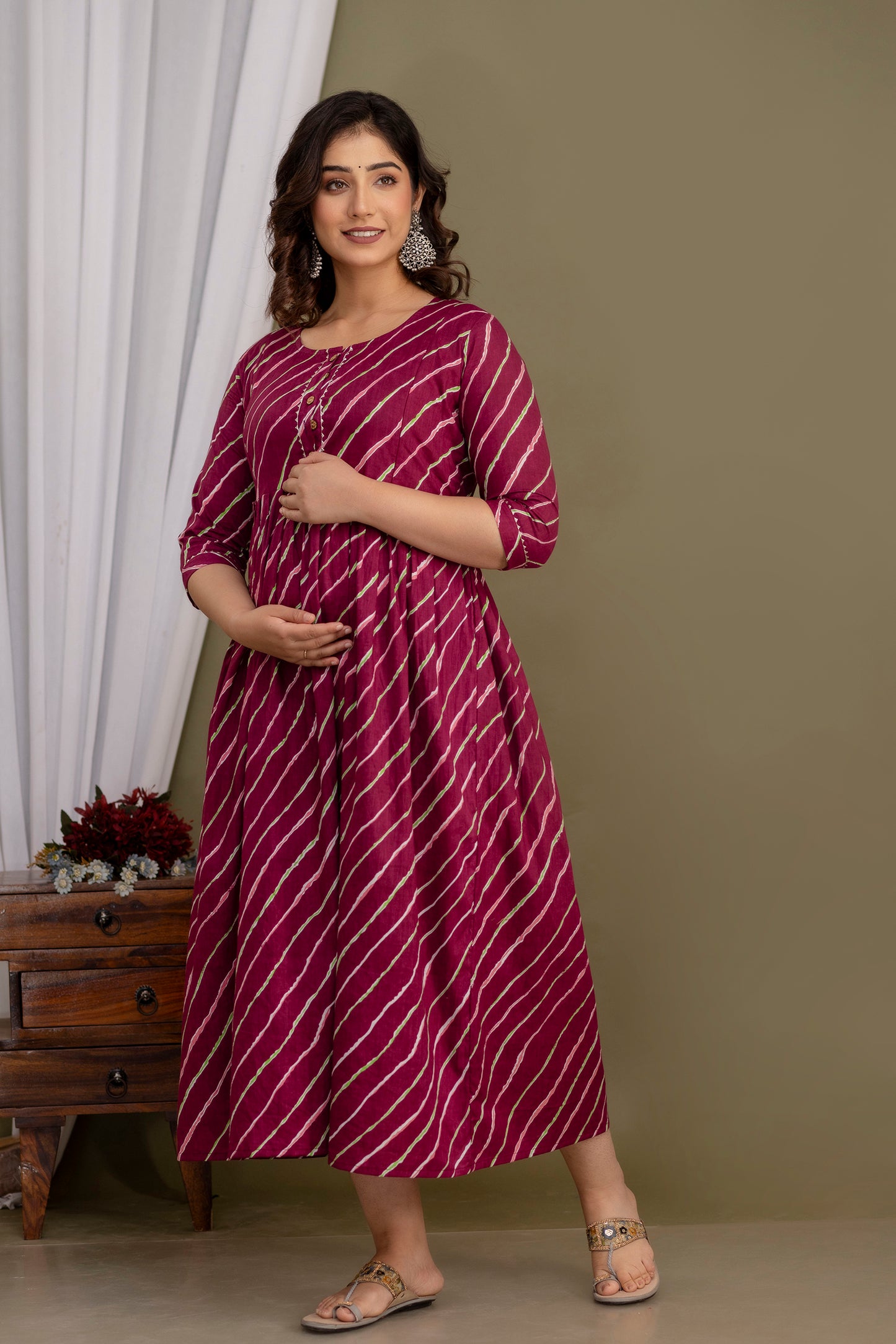 Purple lahriya cotton maternity and feeding kurti