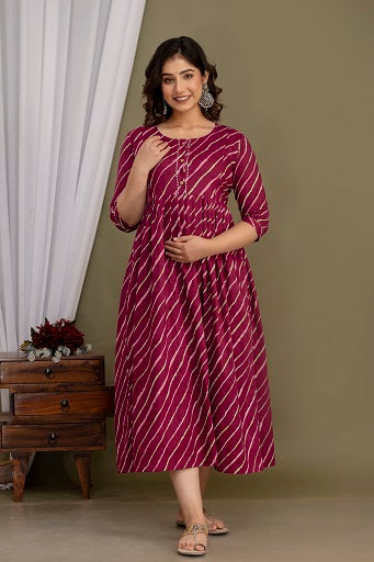 Purple lahriya cotton maternity and feeding kurti