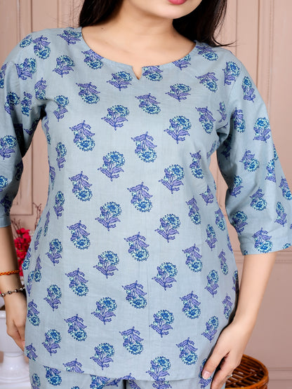 Blue Rose flower cotton cord set