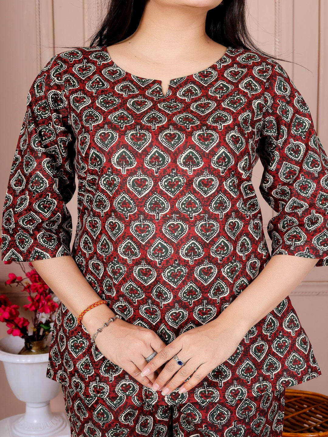 Brown paan  cotton cord set