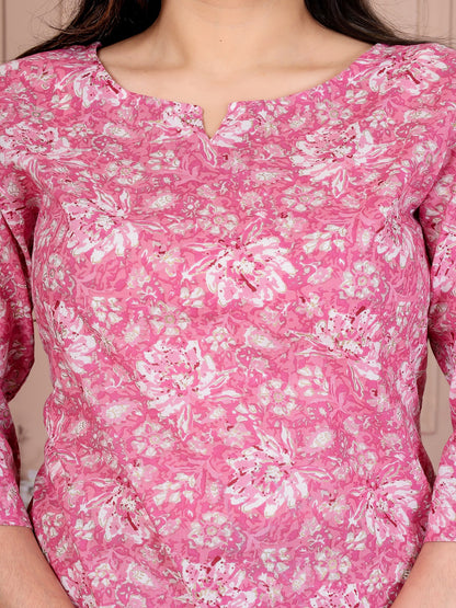 Pink flower cotton cord set