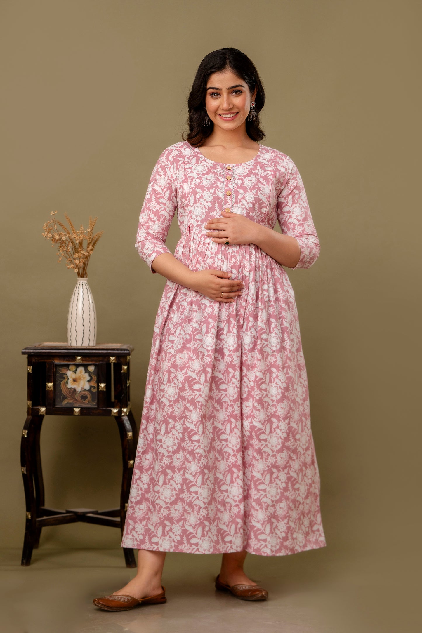 Pockeymon peach cotton maternity and feeding kurti