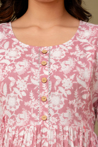 Pockeymon peach cotton maternity and feeding kurti