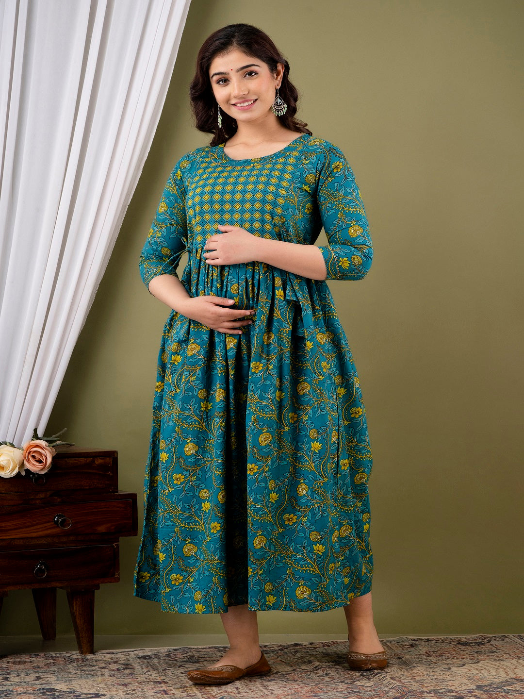 Rama doted cotton maternity and feeding kurti