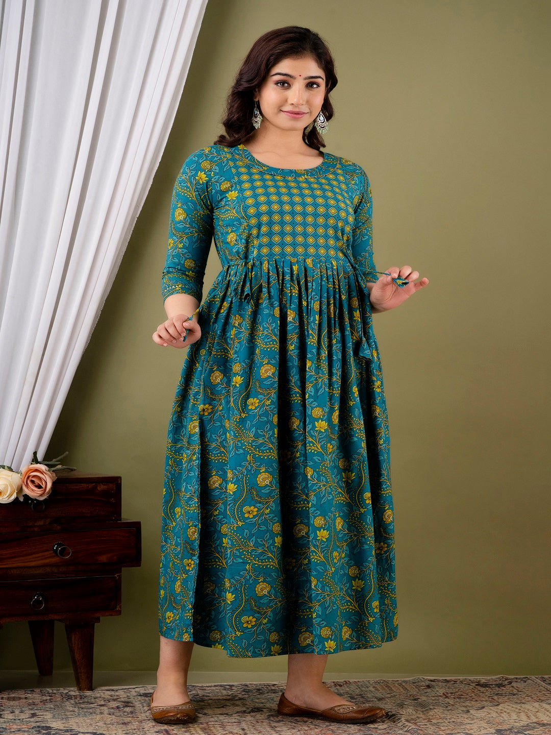 Rama doted cotton maternity and feeding kurti