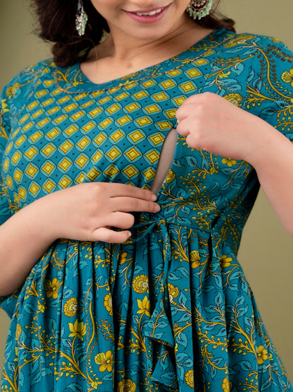 Rama doted cotton maternity and feeding kurti