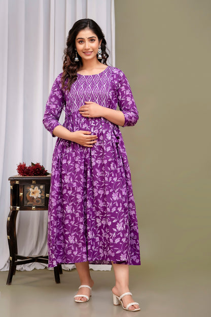 Purple mircal cotton maternity and feeding kurti