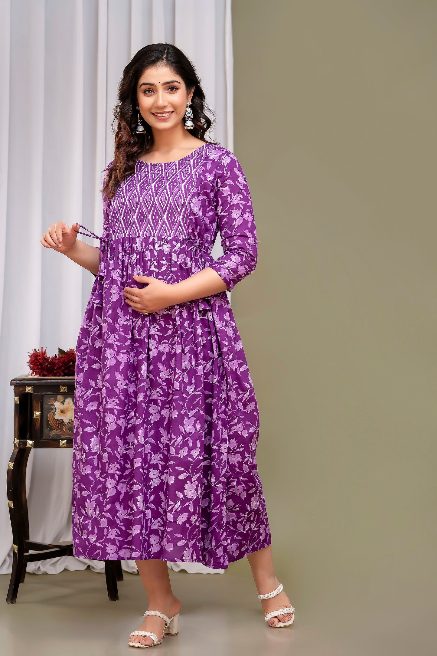 Purple mircal cotton maternity and feeding kurti