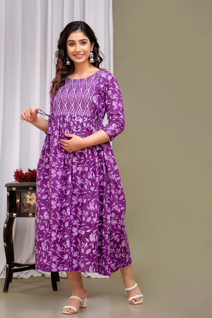 Purple mircal cotton maternity and feeding kurti