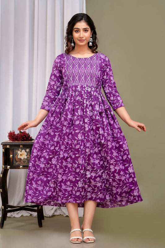 Purple mircal cotton maternity and feeding kurti