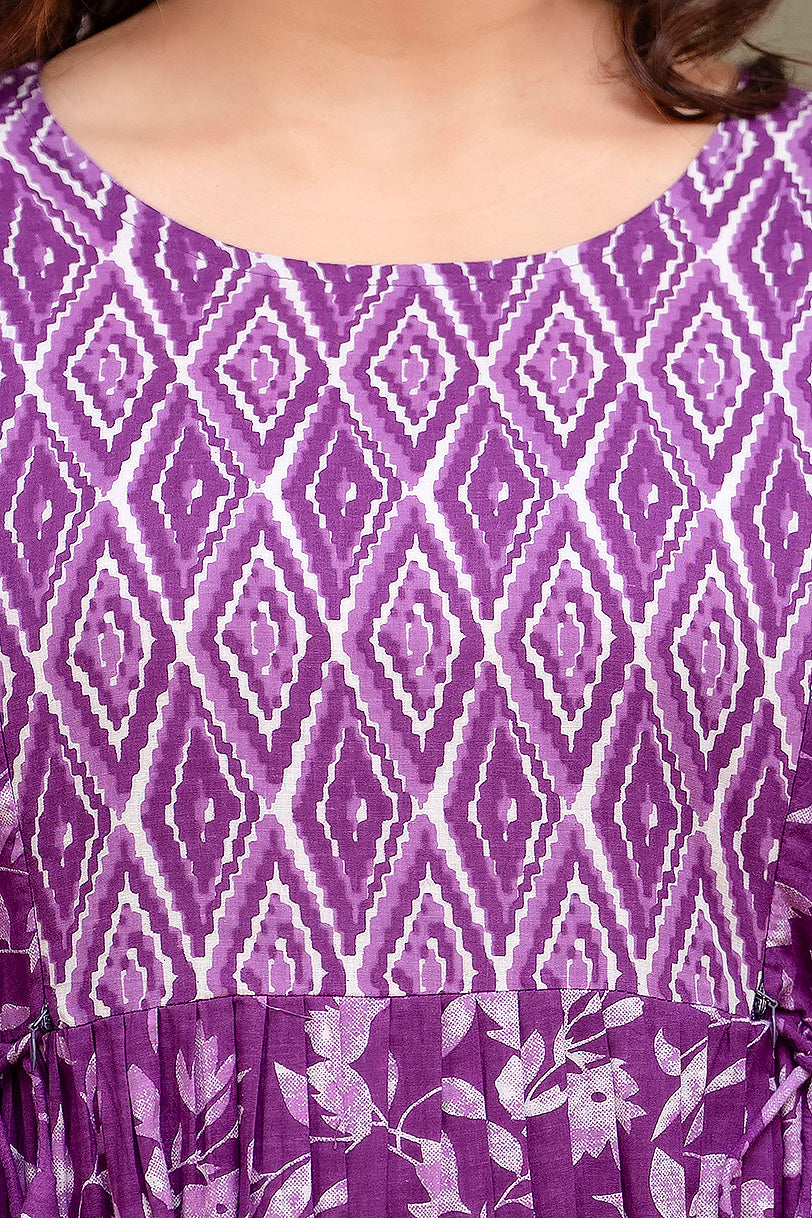 Purple mircal cotton maternity and feeding kurti
