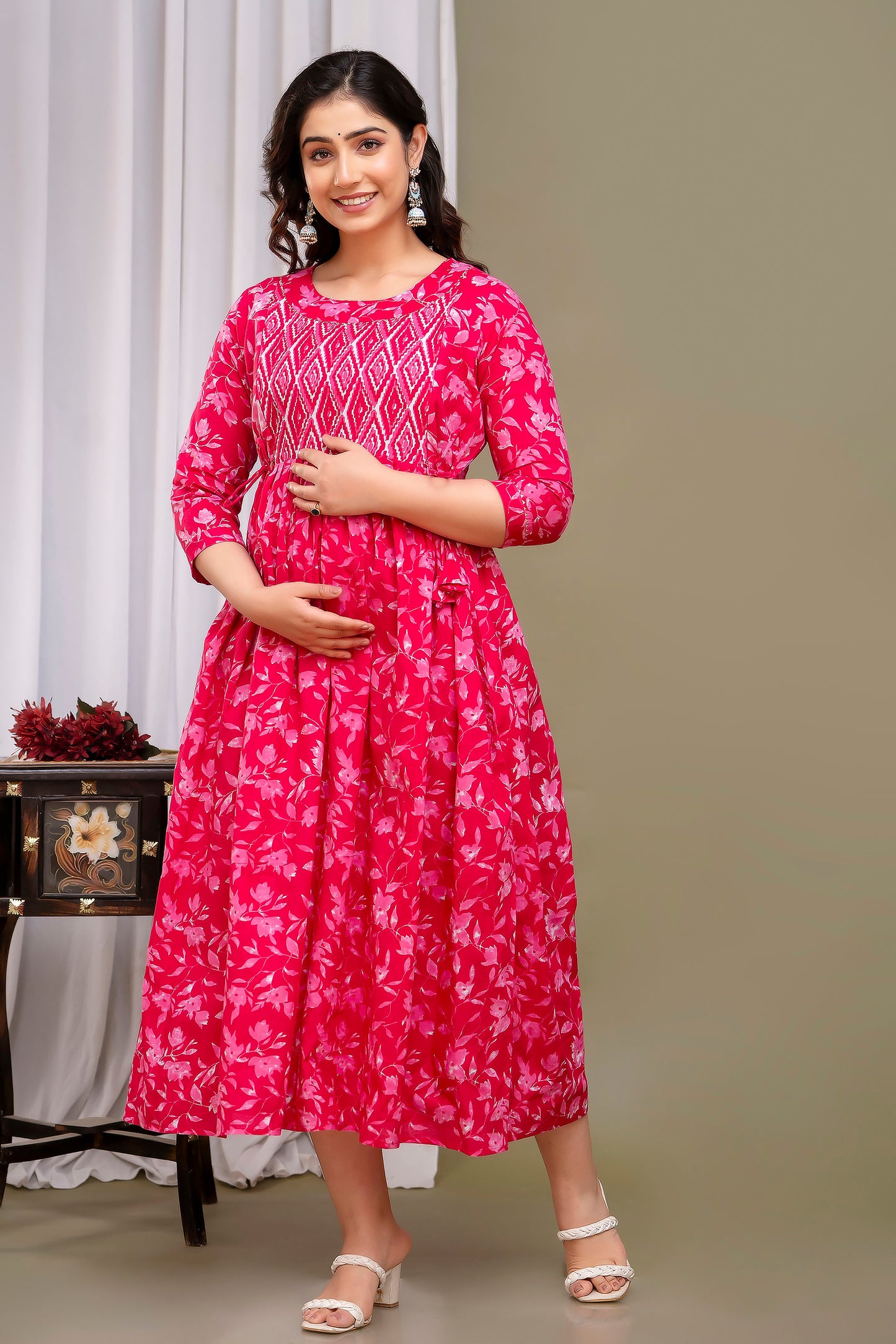 Pink  mircal cotton maternity and feeding kurti
