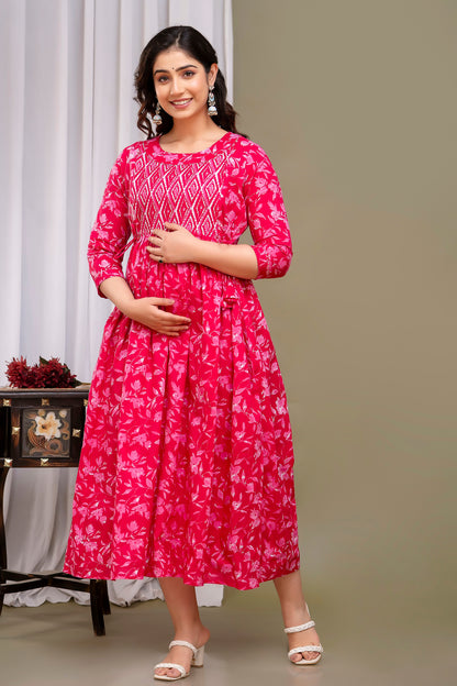 Pink  mircal cotton maternity and feeding kurti