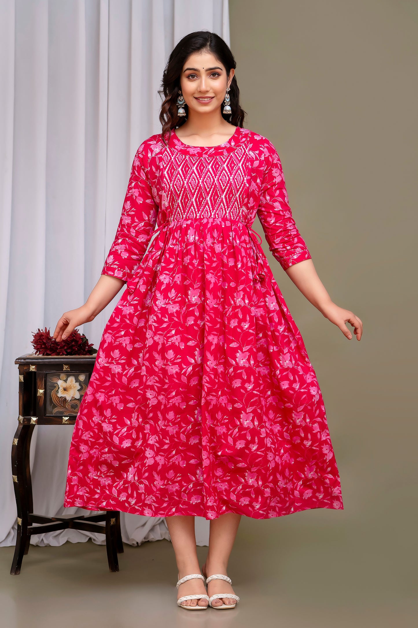 Pink  mircal cotton maternity and feeding kurti