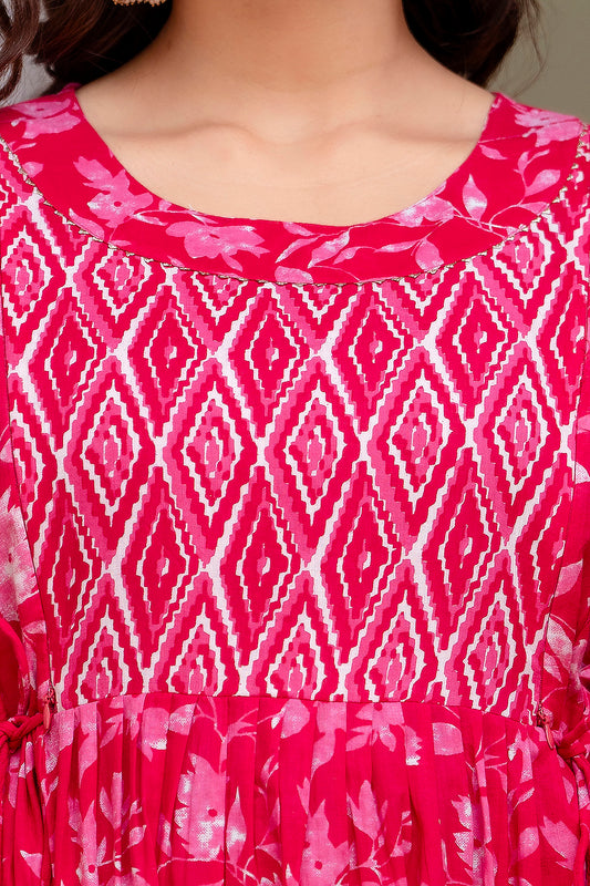 Pink  mircal cotton maternity and feeding kurti