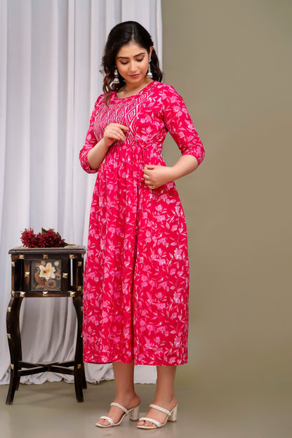 Pink  mircal cotton maternity and feeding kurti