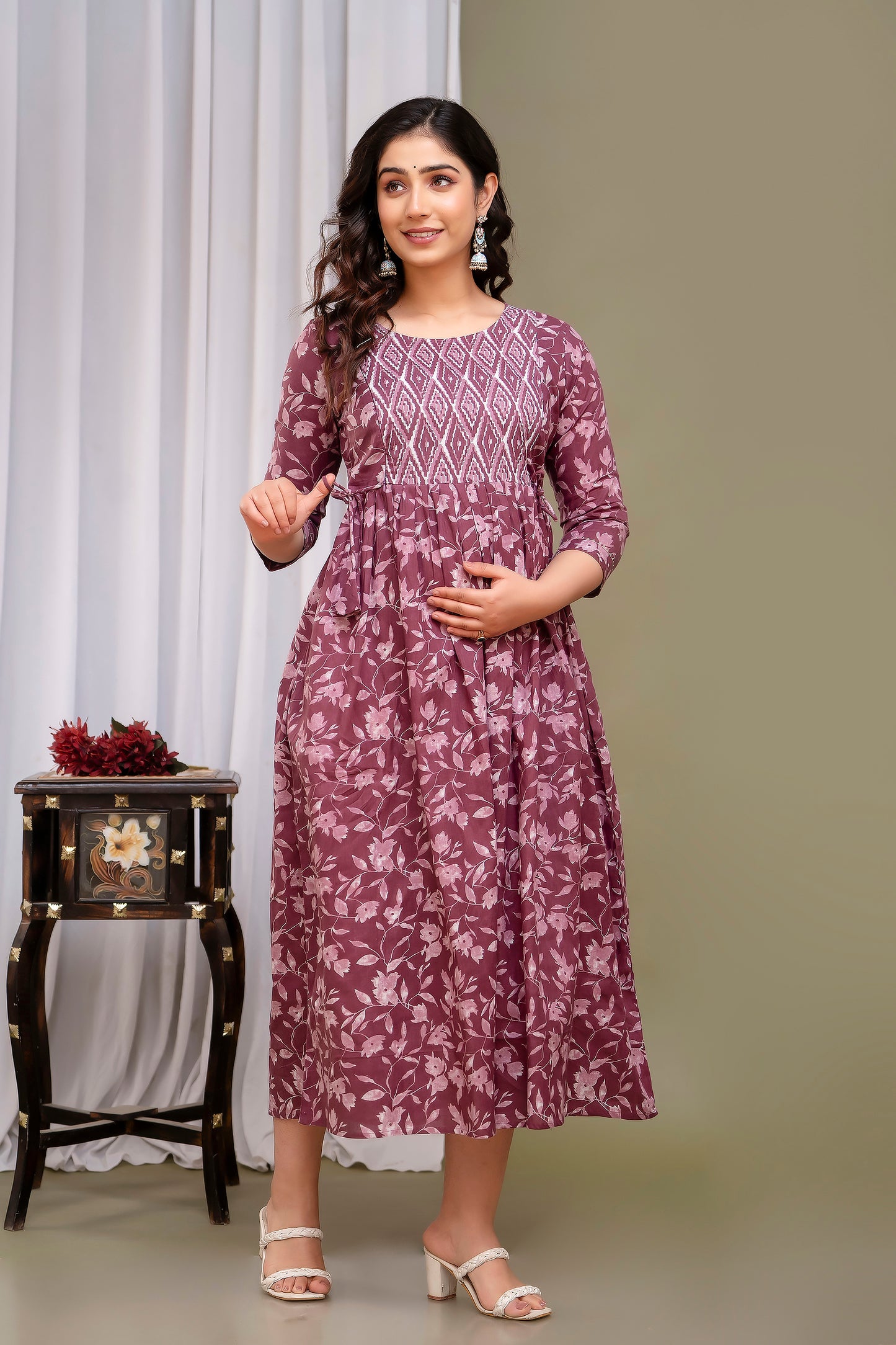 Multi sweet cotton maternity and feeding kurti
