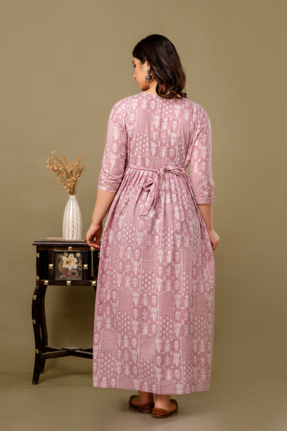 Baby Pink bloom cotton maternity and feeding kurti