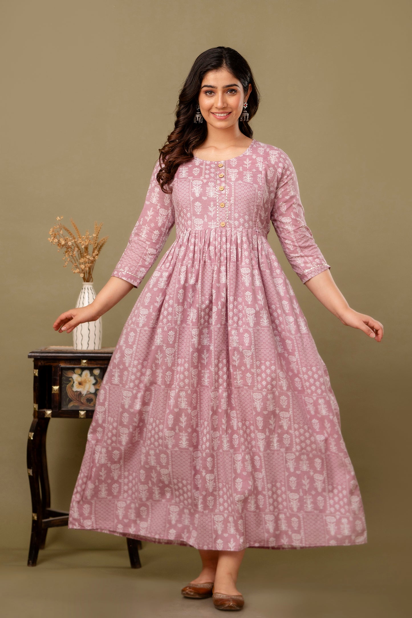 Baby Pink bloom cotton maternity and feeding kurti