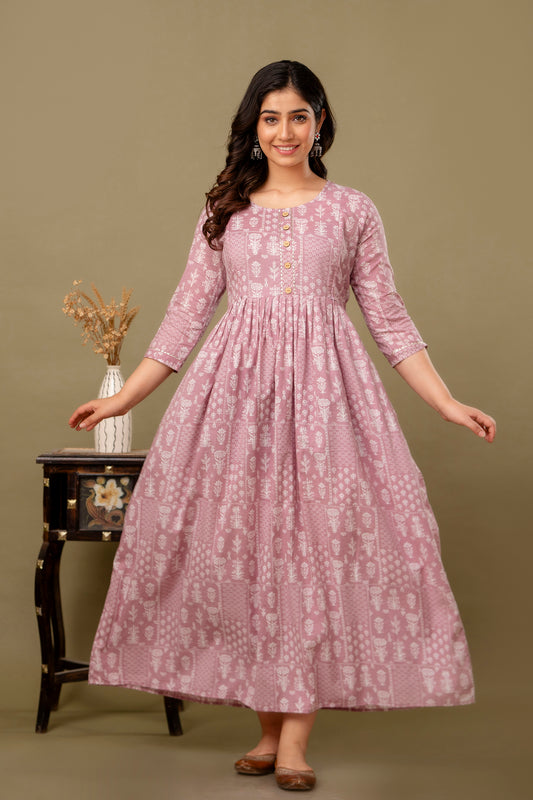 Baby Pink bloom cotton maternity and feeding kurti