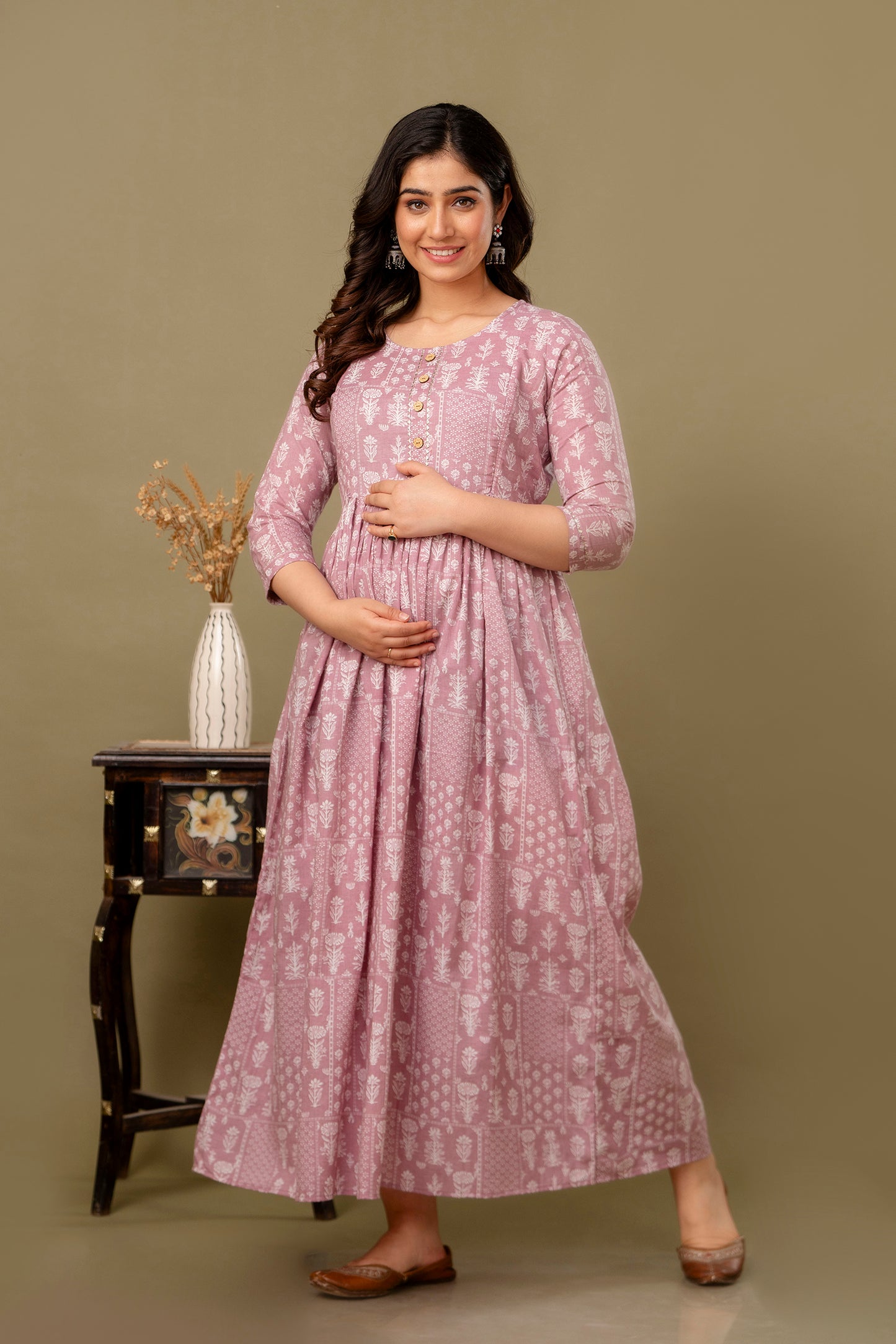 Baby Pink bloom cotton maternity and feeding kurti