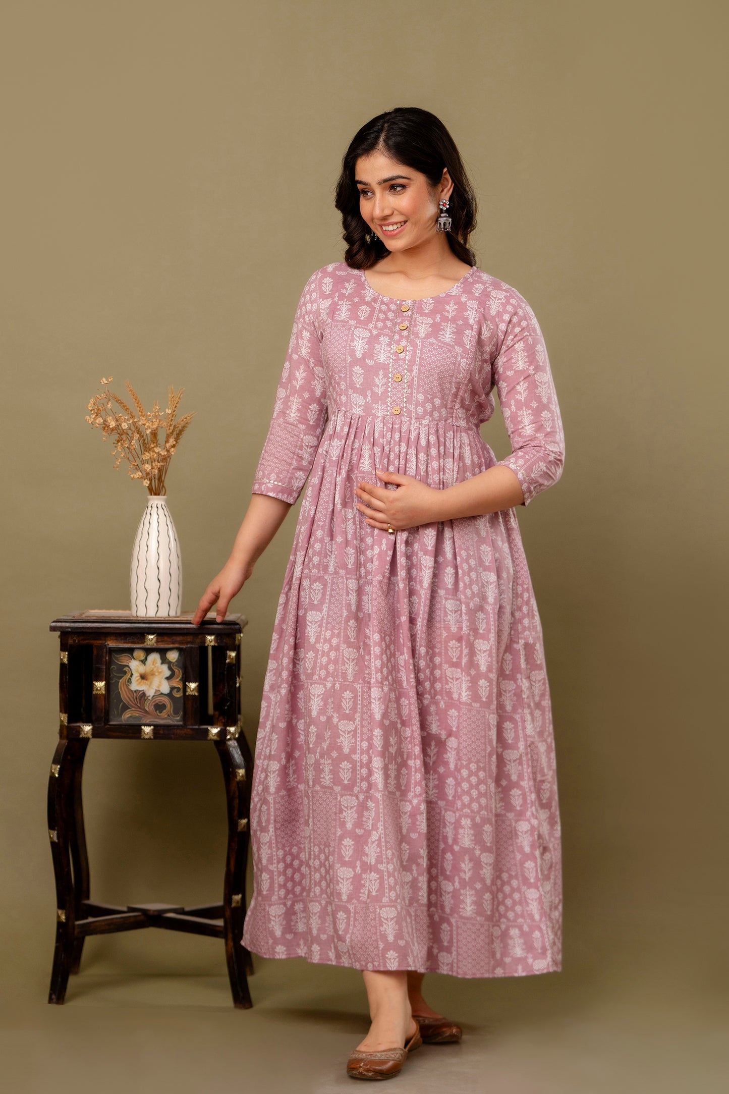 Baby Pink bloom cotton maternity and feeding kurti