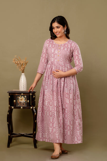 Baby Pink bloom cotton maternity and feeding kurti
