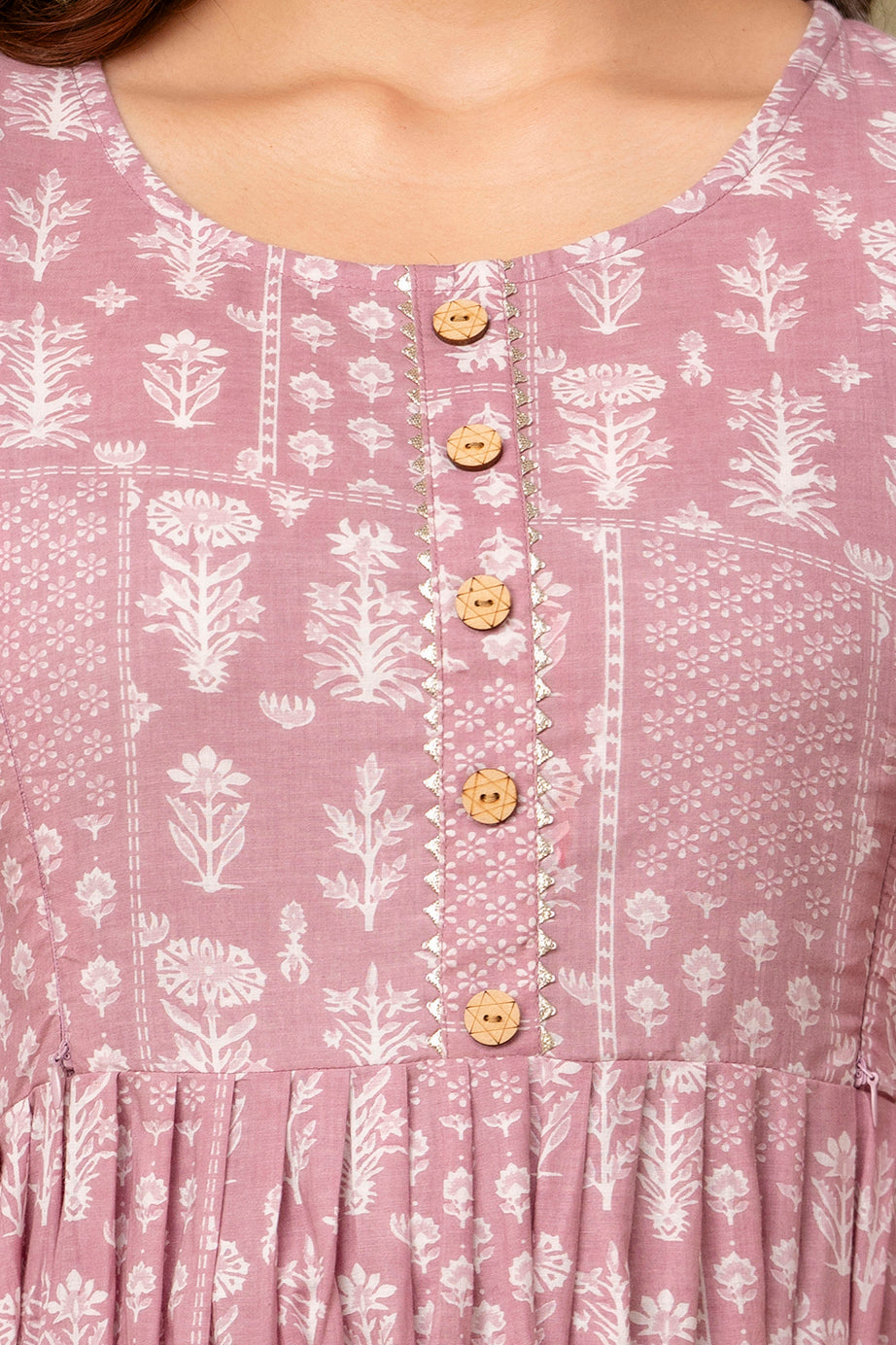 Baby Pink bloom cotton maternity and feeding kurti