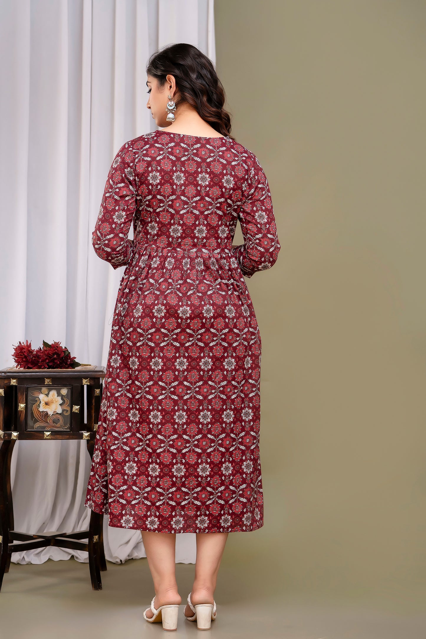 Red bubls cotton maternity and feeding kurti