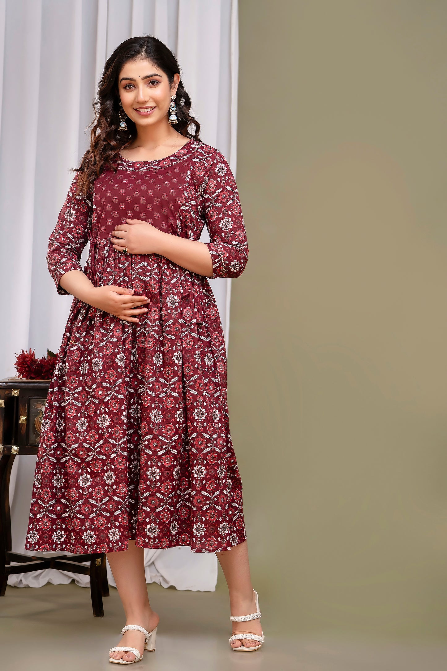 Red bubls cotton maternity and feeding kurti
