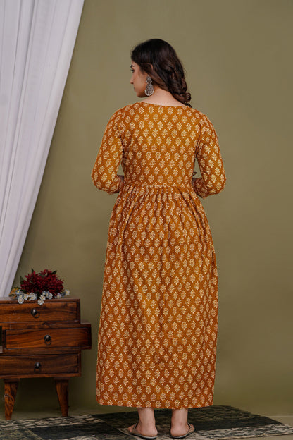 Brown crunh cotton maternity and feeding kurti