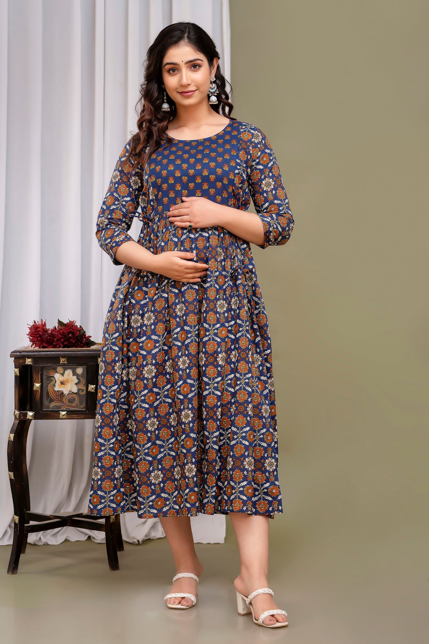 Multi circle cotton maternity and feeding kurti