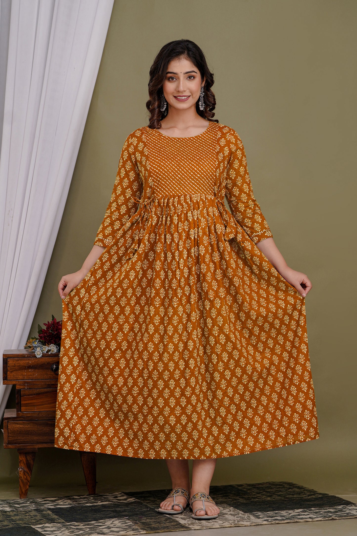 Brown crunh cotton maternity and feeding kurti