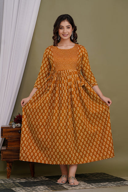 Brown crunh cotton maternity and feeding kurti