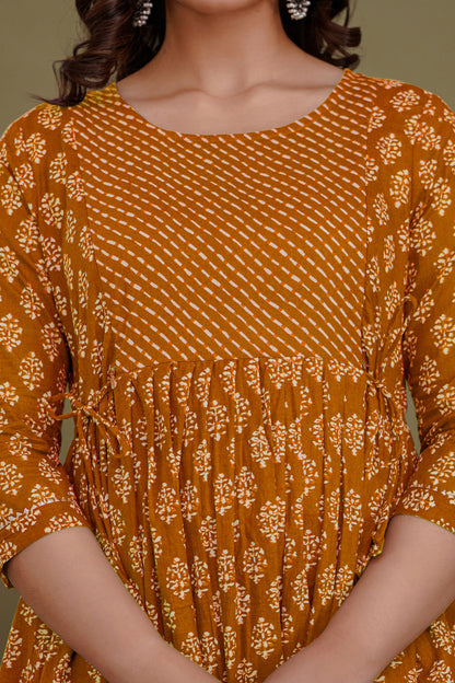 Brown crunh cotton maternity and feeding kurti