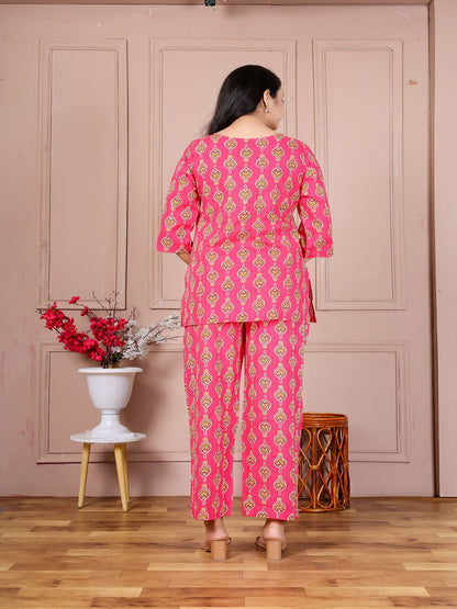 Pink paan blosom  cotton cord set