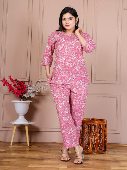 Pink flower cotton cord set